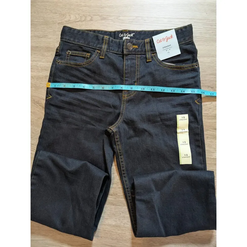 Cat & Jack Girls 12 Dark Wash Straight Recto Stretch Jeans Denim Casual NWT